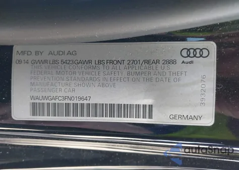 2015 Audi A7 3.0T Premium Plus from USA, damaged, VIN WAUWGAFC3FN019647